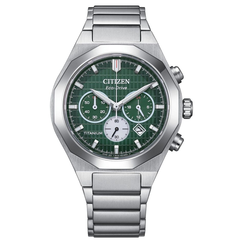 CITIZEN 星辰 | CA4691-59X | 全鈦金屬 光動能 格紋三眼腕錶 碼錶計時正面