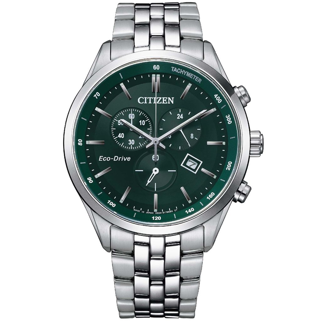 CITIZEN 星辰 | GENT'S系列 AT2149-85X | 時尚男錶 光動能復古風計時手錶 紳士綠銀錶帶 正面