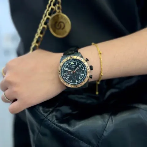 CITIZEN星辰 | Chronograph系列 CA4556-89E | 光動能航空計時錶 黑X香檳金實戴展示