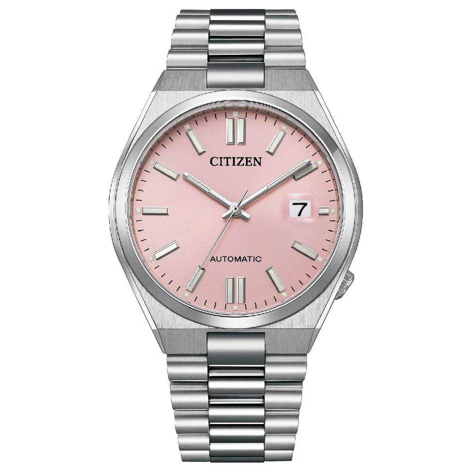 CITIZEN 星辰 | PANTONE彩通色彩聯名款 NJ0158-89X | 少女粉錶面 銀色錶帶 機械錶正面