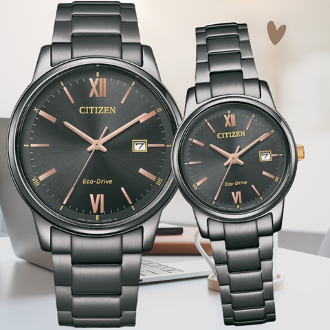 CITIZEN 星辰 | PAIR系列 BM6976-72E | 簡約黑色系 玫瑰金刻度 光動能腕錶 不鏽鋼錶帶 展示