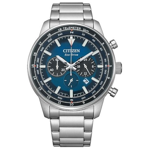 CITIZEN星辰 | Chronograph系列 CA4500-91L | 藍面 不鏽鋼光動能男錶 44mm正面