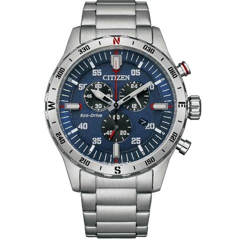 CITIZEN 星辰 | Chronograph 系列 AT2520-89L  | 藍面三眼光動能計時腕錶 男錶 正面