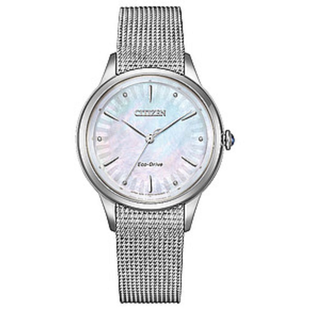 CITIZEN 星辰 | 亞洲限定款 EM1150-86D | 七夕情人節推薦款 光動能 白蝶貝面 女錶 正面