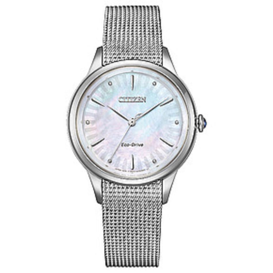 CITIZEN 星辰 | 亞洲限定款 EM1150-86D | 七夕情人節推薦款 光動能 白蝶貝面 女錶 正面