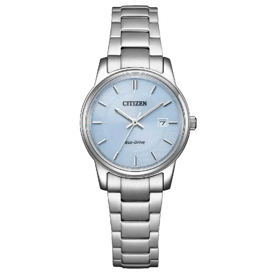 CITIZEN 星辰 | PAIR系列 EW2318-73L | 冰河藍 光動能簡約女錶正面