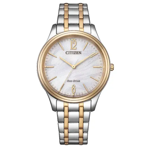 CITIZEN 星辰 | LADYS系列 EM0416-78A | 簡約香檳金框 白面 光動能腕錶 不鏽鋼錶帶 正面