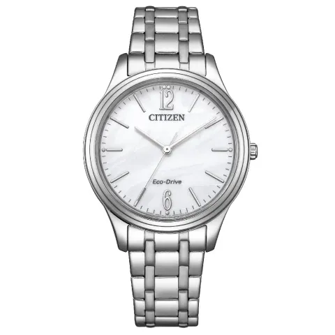 CITIZEN 星辰 | LADYS系列 EM0411-71A | 白色流沙面 光動能腕錶 不鏽鋼錶帶 正面