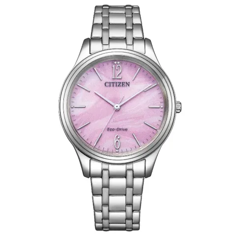 CITIZEN 星辰 | LADYS系列 EM0411-71X | 粉色流沙面 光動能腕錶 不鏽鋼錶帶 正面