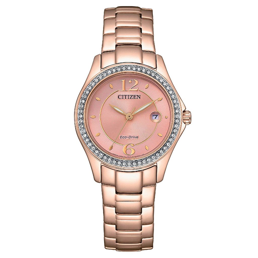 CITIZEN 星辰 | LADYS系列 FE1252-82X | 玫瑰金色系 晶鑽粉面 光動能不鏽鋼腕錶正面