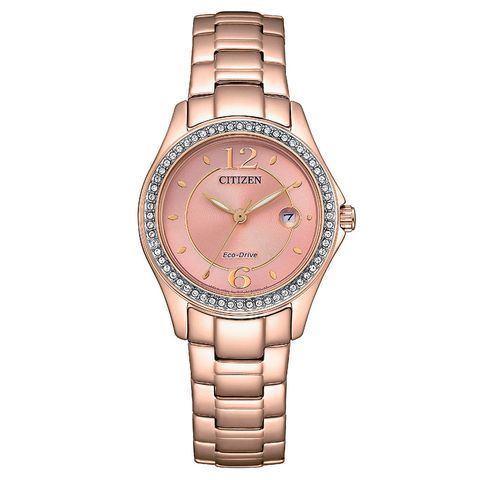 CITIZEN 星辰 | LADYS系列 FE1252-82X | 玫瑰金色系 晶鑽粉面 光動能不鏽鋼腕錶正面