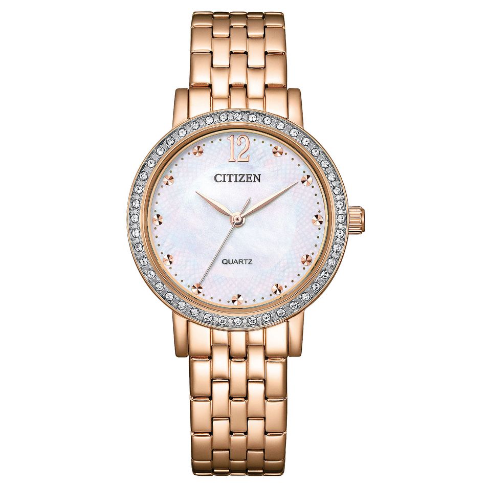 CITIZEN 星辰 | EL3108-53D | 晶鑽 玫瑰金珍珠貝女錶31.2 正面