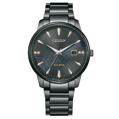 CITIZEN 星辰 | PAIR系列 BM7595-89E | 銀河黑金限定款 光動能腕錶 不鏽鋼錶帶 正面