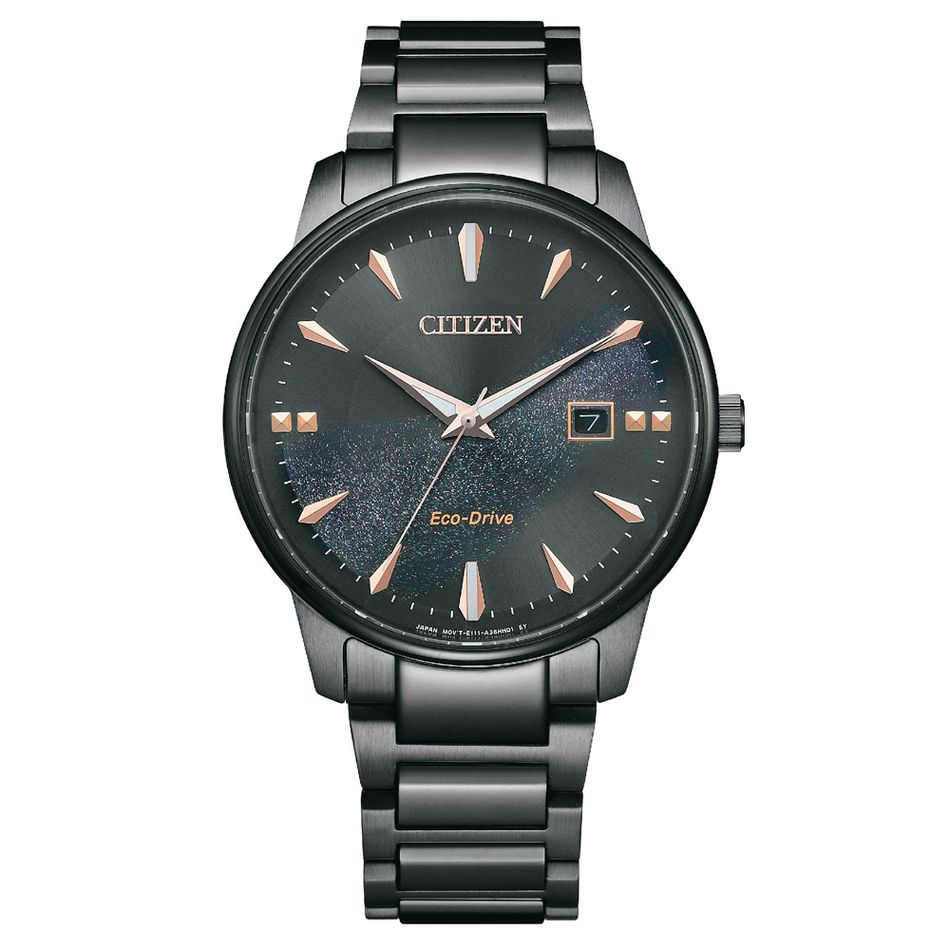 CITIZEN 星辰 | PAIR系列 BM7595-89E | 銀河黑金限定款 光動能腕錶 不鏽鋼錶帶 正面