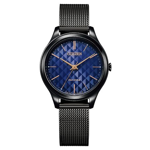 CITIZEN星辰 | EM0505-88L | 亞洲限定款 菱格藍錶面 光動能 時尚女錶 正面