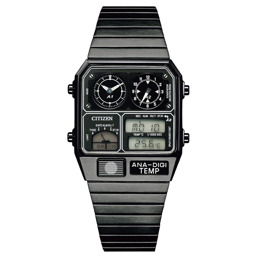 CITIZEN 星辰 | Chronograph JG2105-93E | 數位雙顯電子錶 黑色 不鏽鋼腕錶 正面
