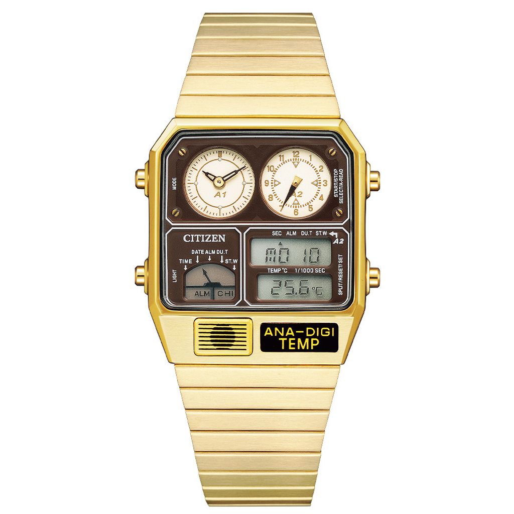 CITIZEN 星辰 | Chronograph JG2103-72X | 數位雙顯電子錶 金色 不鏽鋼腕錶 正面