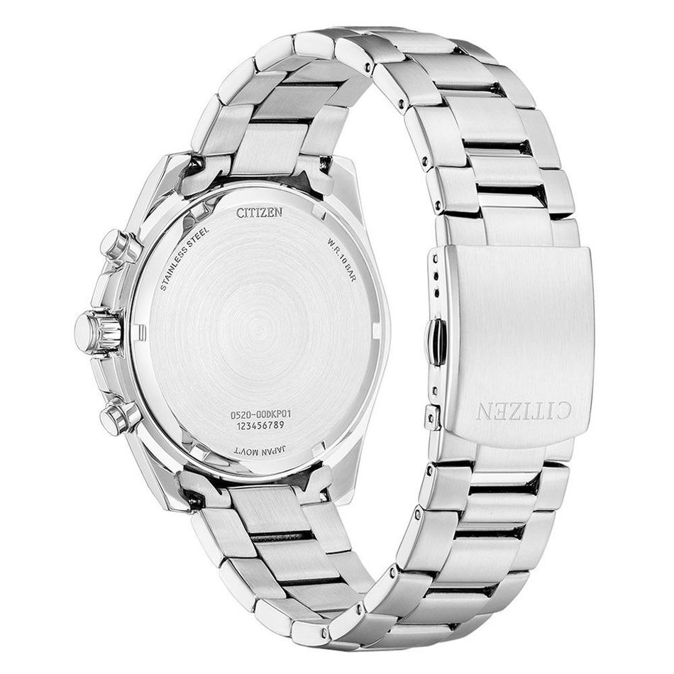 CITIZEN星辰 | Chronograph系列 AN8230-59L | 冰藍錶面 銀錶帶 運動潮男計時石英腕錶 44mm 背面