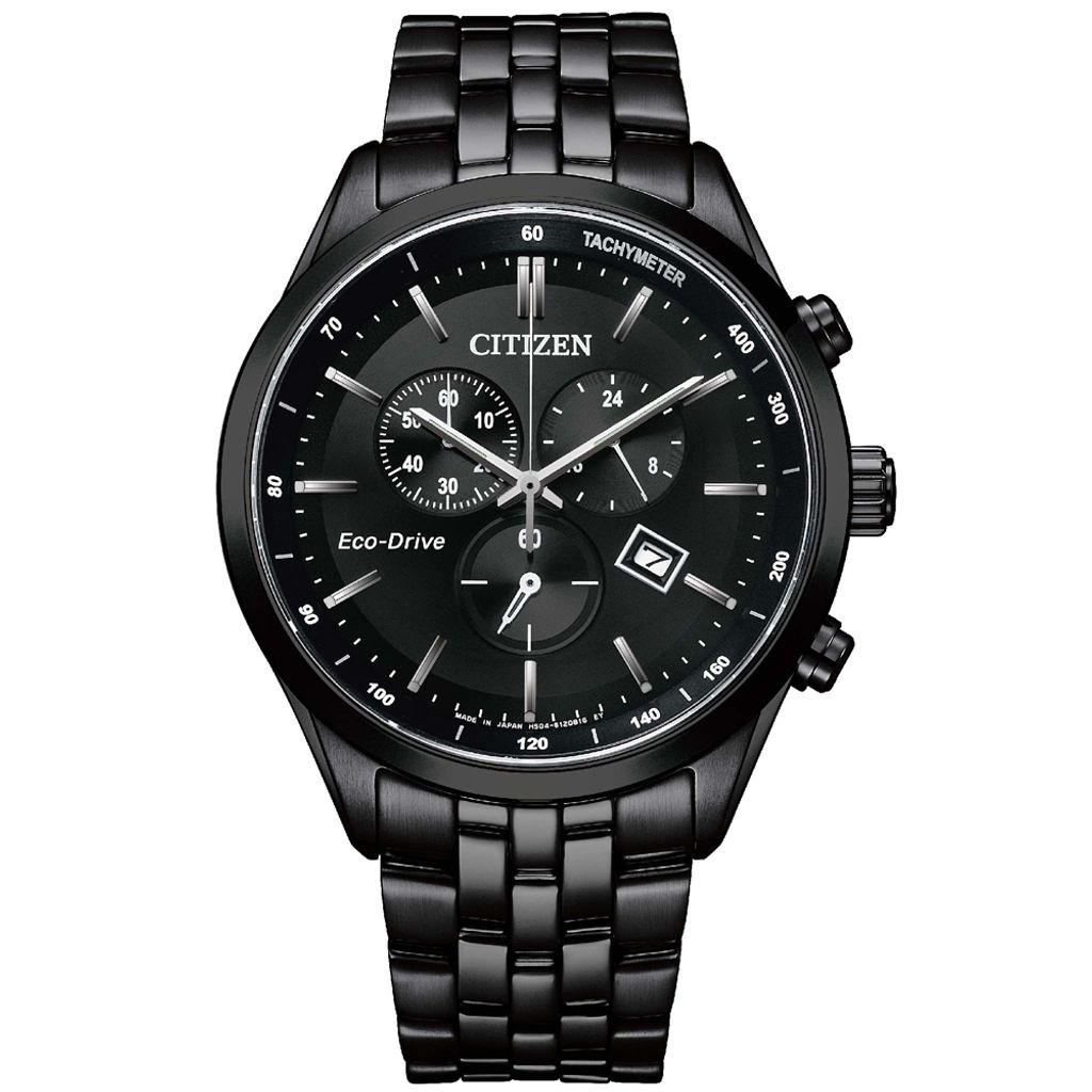 CITIZEN星辰 | GENT'S系列 AT2145-86E | 時尚男錶 都會風三眼計時黑鋼光動能腕錶 正面