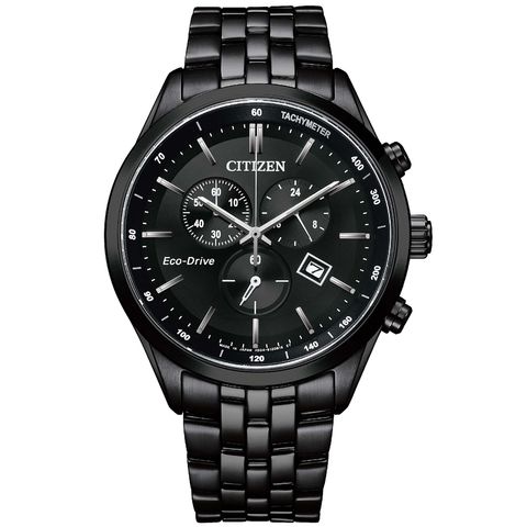 CITIZEN星辰 | GENT'S系列 AT2145-86E | 時尚男錶 都會風三眼計時黑鋼光動能腕錶 正面