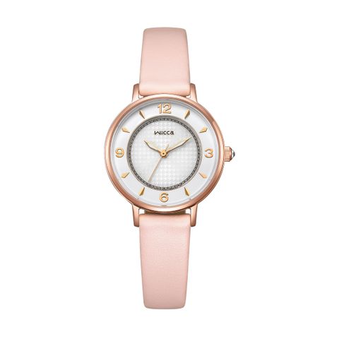 CITIZEN星辰 | Wicca 少女系列 KP3-456-16 | 台灣限定款 白色千鳥格紋太陽能手錶 少女粉 正面