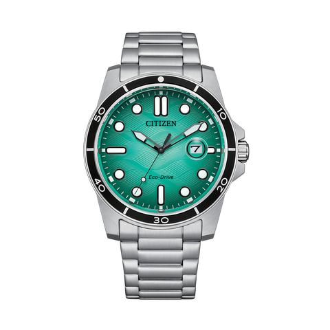 CITIZEN星辰 | GENT'S系列 AW1816-89L | 時尚男錶 水波紋蒂芬妮綠面 不鏽鋼錶框 鋼帶 正面