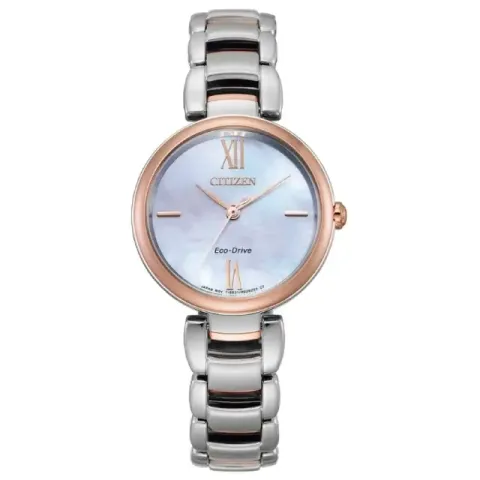 CITIZEN星辰 | L系列 EM0536-84Y | Eco-Drive 銀色錶帶 光動能時尚女錶 正面