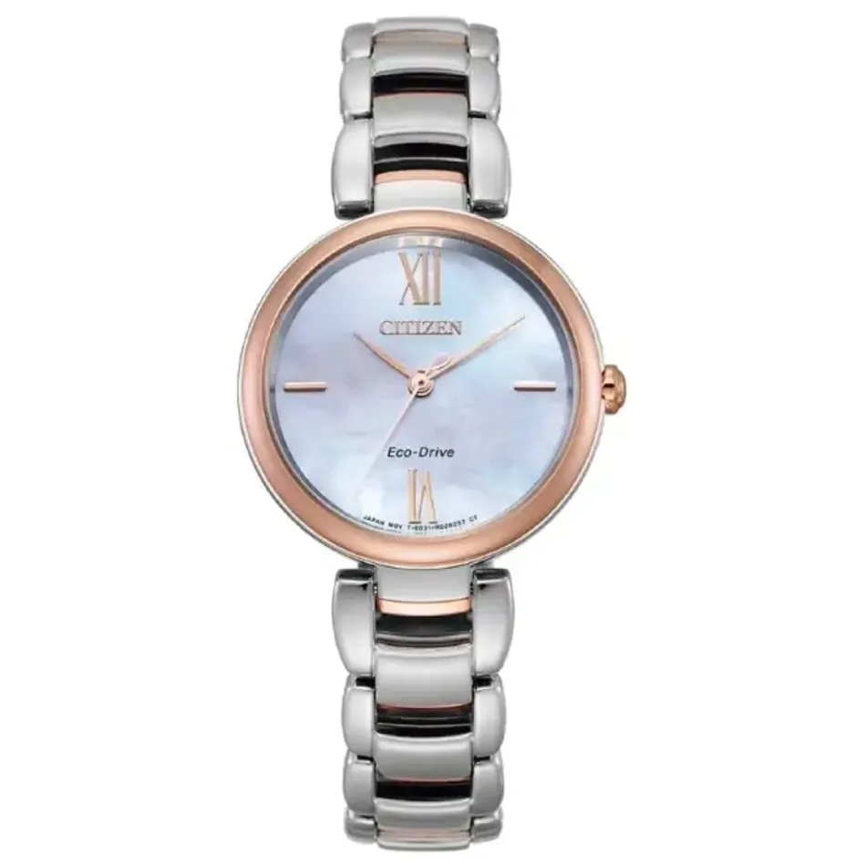 CITIZEN星辰 | L系列 EM0536-84Y | Eco-Drive 銀色錶帶 光動能時尚女錶 正面