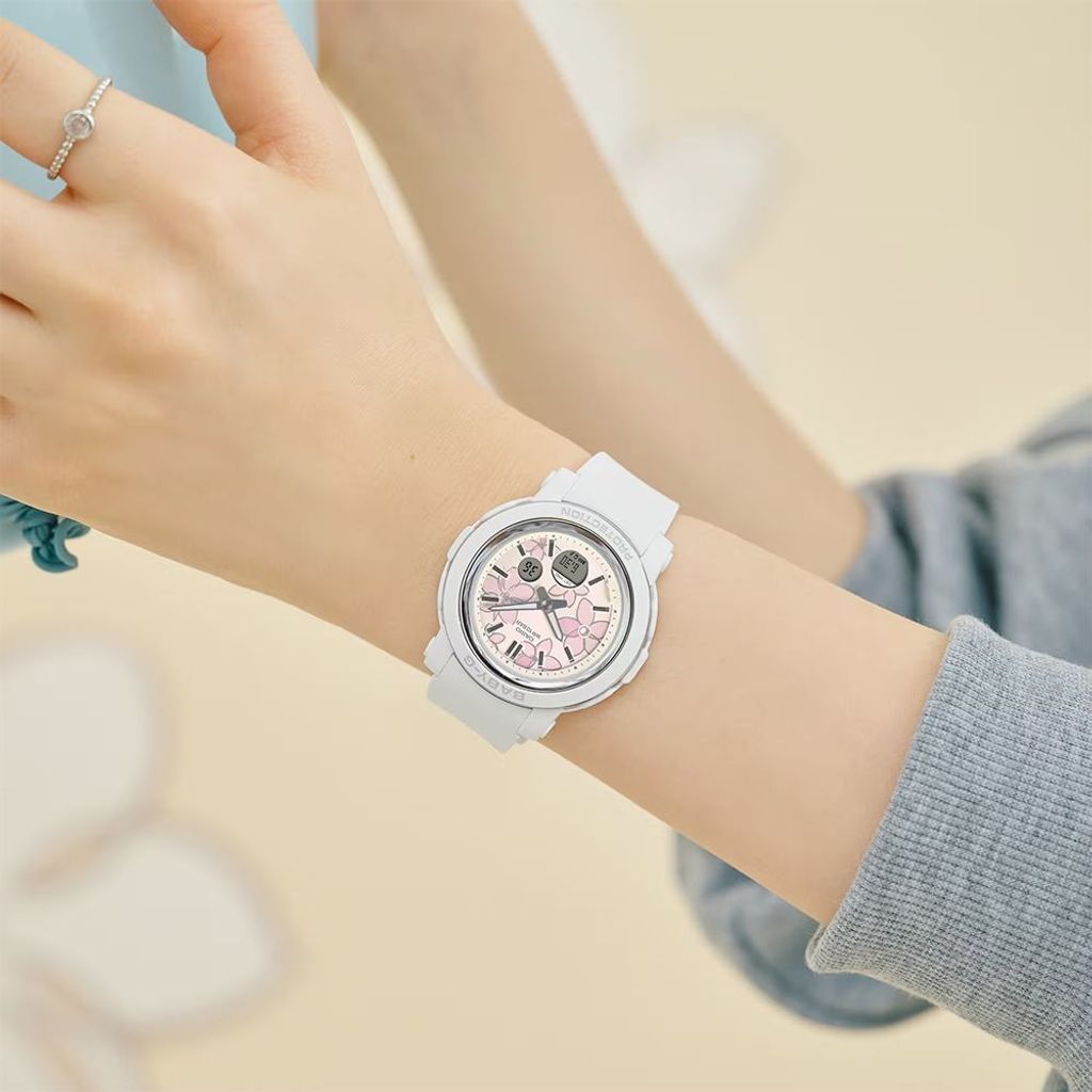 CASIO BABY-G | BGA-290FL-7A | 優雅花卉雙顯女錶 白粉色 電子錶 手錶 正面展示