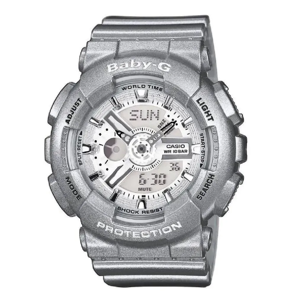 CASIO | BABY-G系列 BA-110-8A | 銀色科技感 運動潮流錶 正面