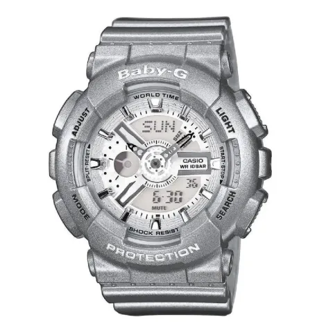 CASIO | BABY-G系列 BA-110-8A | 銀色科技感 運動潮流錶 正面
