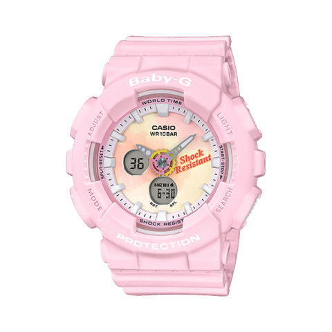 CASIO | BABY-G系列 BA-120TG-4A | 粉色紮染雙顯女錶 橡膠錶帶 正面