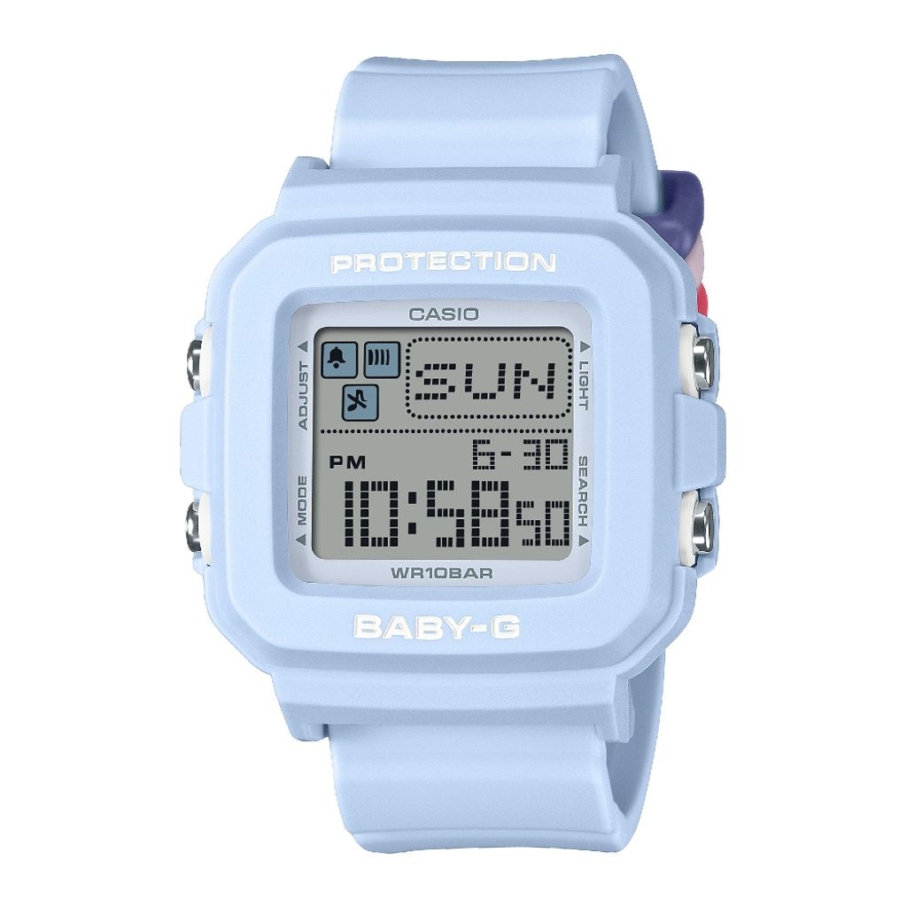 CASIO BABY-G | ＋PLUS BGD-10L-2 | 多彩皮帶環 淺藍色方形電子錶 正面