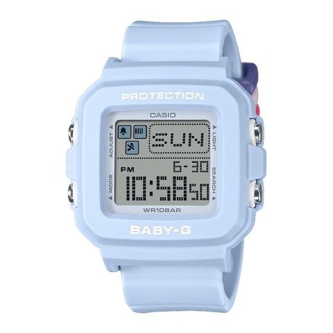 CASIO BABY-G | ＋PLUS BGD-10L-2 | 多彩皮帶環 淺藍色方形電子錶 正面