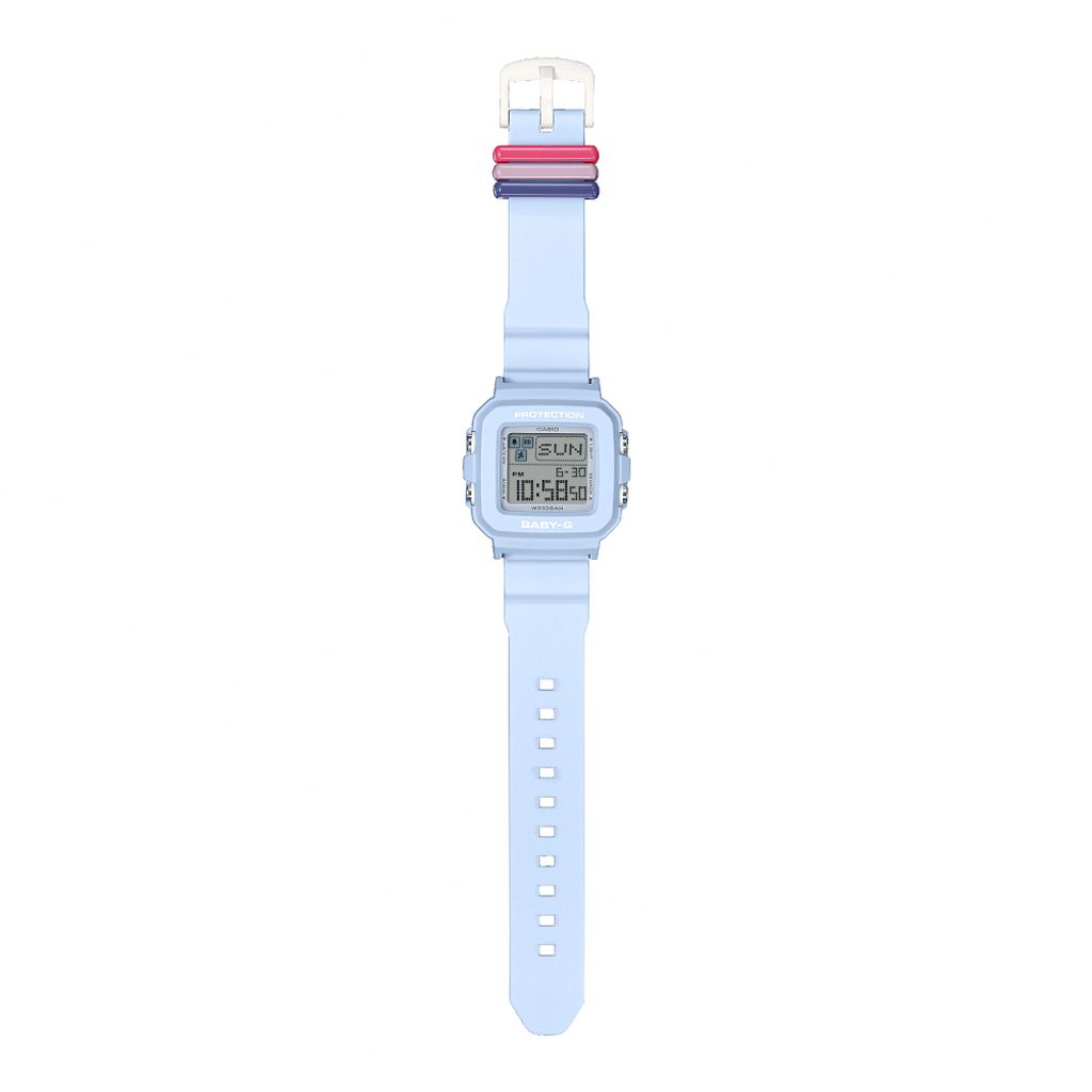 CASIO BABY-G | ＋PLUS BGD-10L-2 | 多彩皮帶環 淺藍色方形電子錶 平攤展示