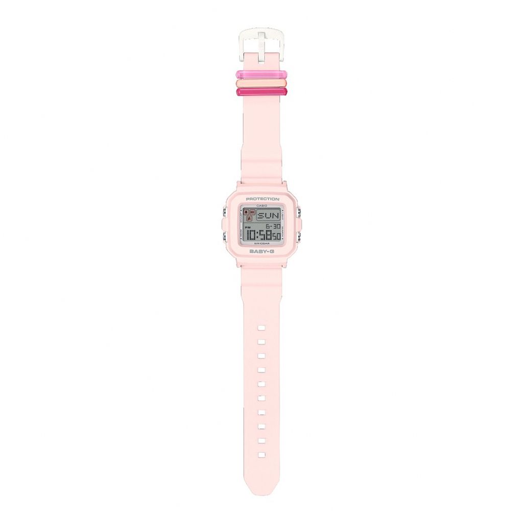 CASIO BABY-G | ＋PLUS BGD-10L-4 | 多彩皮帶環 淺粉色方形電子錶 平攤展示