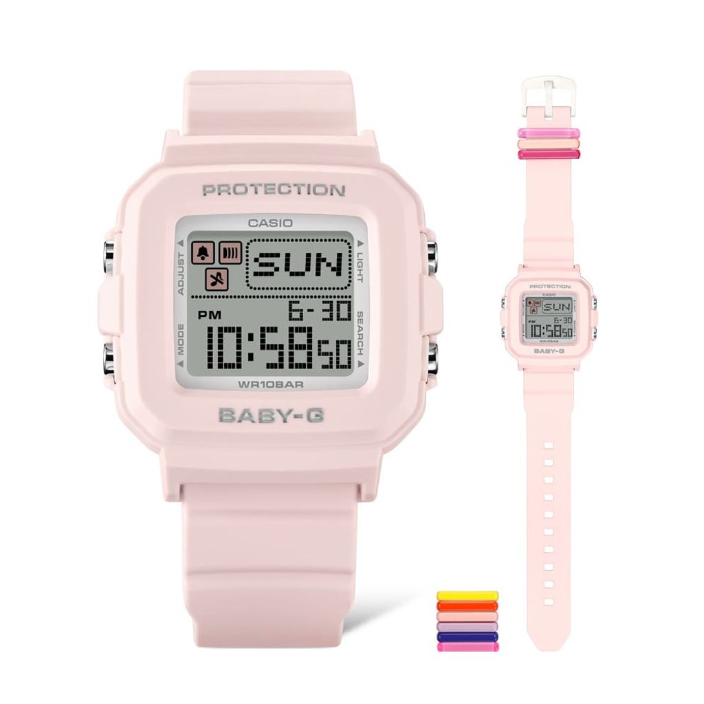 CASIO BABY-G | ＋PLUS BGD-10L-4 | 多彩皮帶環 淺粉色方形電子錶 正面展示