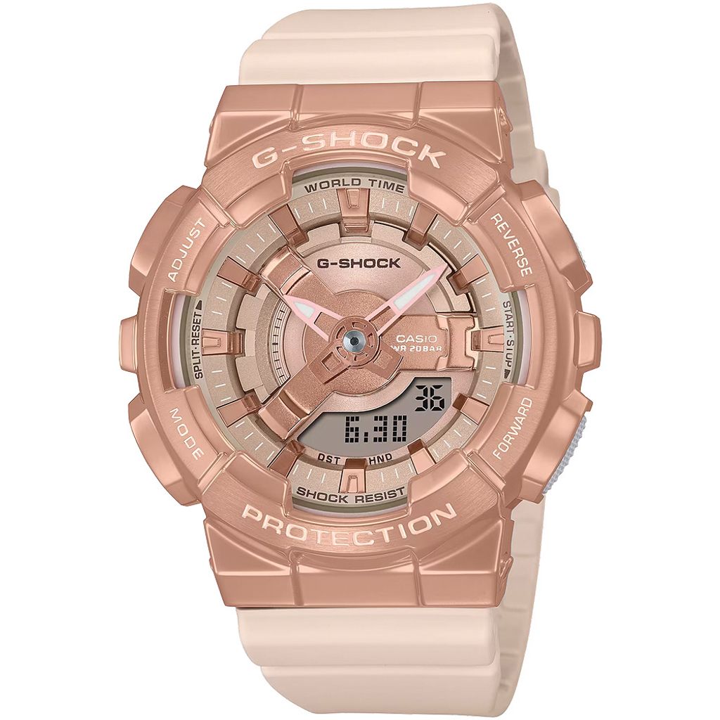 CASIO G-SHOCK | GM-S110PG-4A | 玫瑰金 典雅雙顯錶 女錶 正面