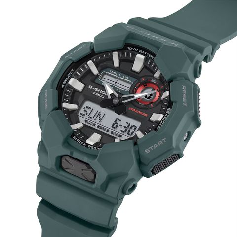 CASIO G-SHOCK | GA-010-2A | 灰綠 長效電池 雙顯腕錶 側面
