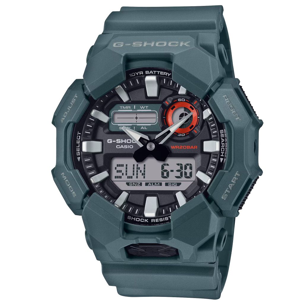 CASIO G-SHOCK | GA-010-2A | 灰綠 長效電池 雙顯腕錶 正面
