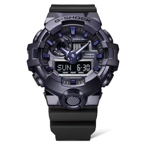 CASIO G-SHOCK | 金屬系列 GM-700P-6A | 紫黑金屬錶殼 大錶徑 雙顯錶 正面