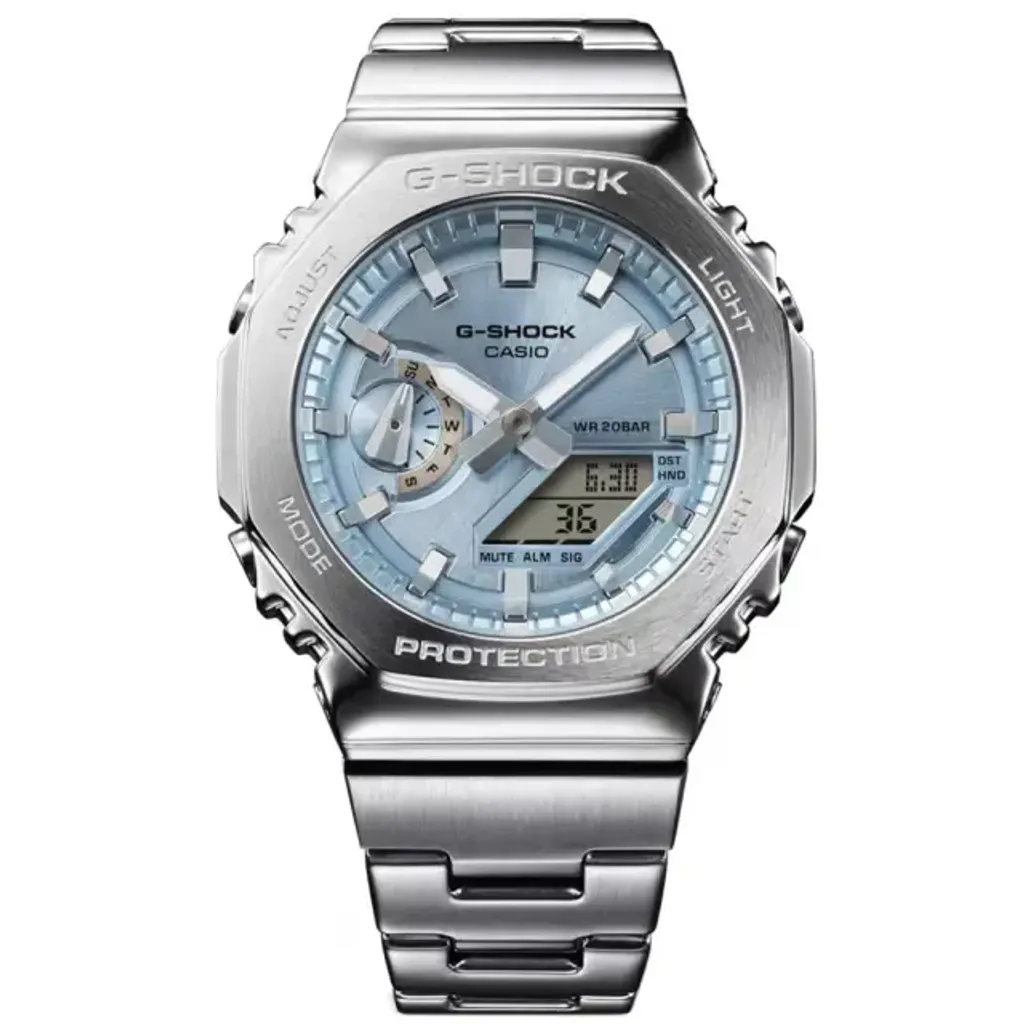 CASIO G-SHOCK | GM-2110D-2A | 淺藍錶面 八角金屬雙顯腕錶 正面2