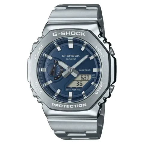 CASIO G-SHOCK | GM-2110D-2BDR | 經典八角形錶殼 高質感金屬 絢彩錶盤 靜謐深藍色 正面