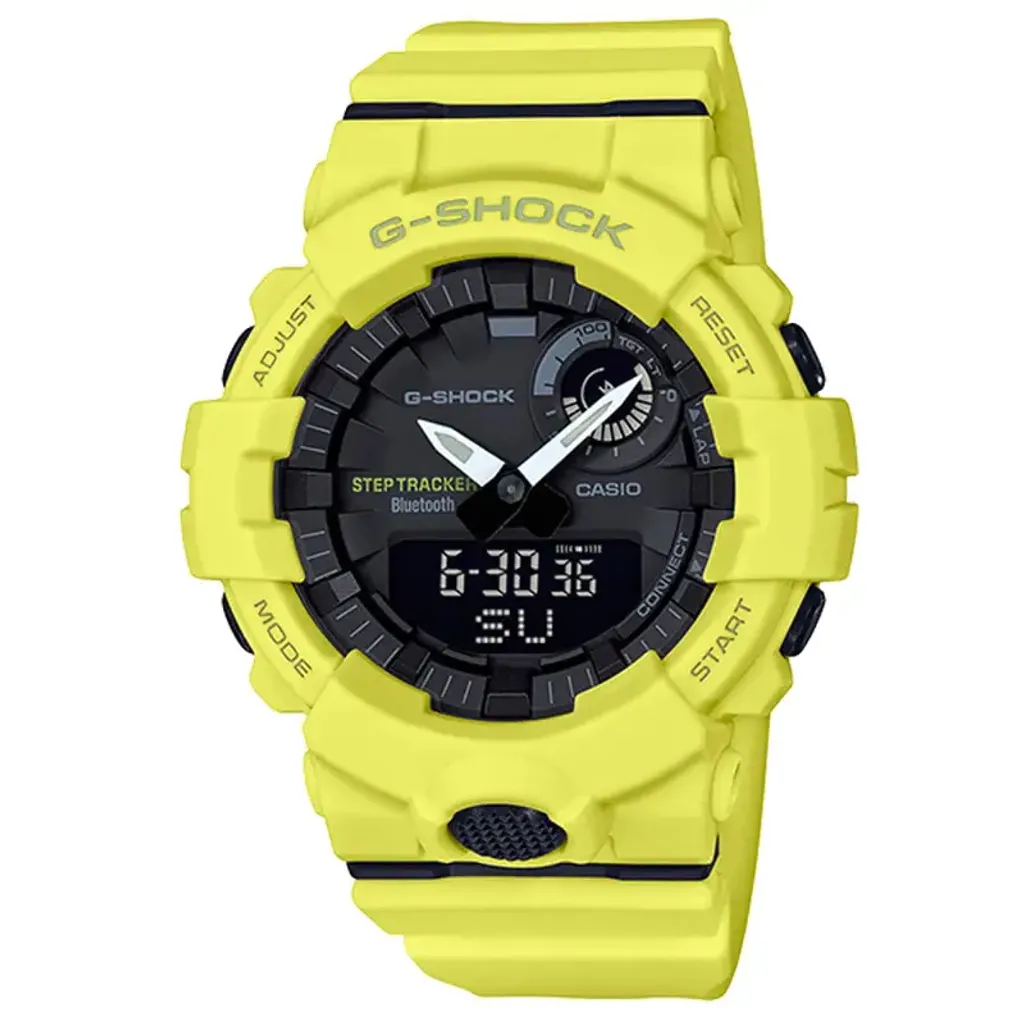 CASIO G-SHOCK | 慢跑系列 GBA-800-9A | 亮黃 藍芽連線計步運動潮流錶 正面