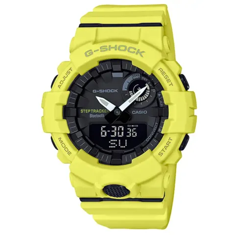 CASIO G-SHOCK | 慢跑系列 GBA-800-9A | 亮黃 藍芽連線計步運動潮流錶 正面