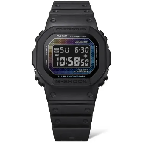 CASIO G-SHOCK | DW-5600RW-1 | 彩虹漸層磚牆 方形電子錶 正面細節
