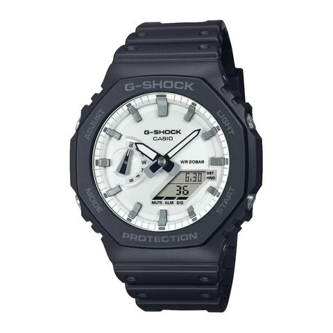 CASIO G-SHOCK | GA-2100WD-1A | 白錶盤 黑錶帶 經典八角雙顯手錶 正面