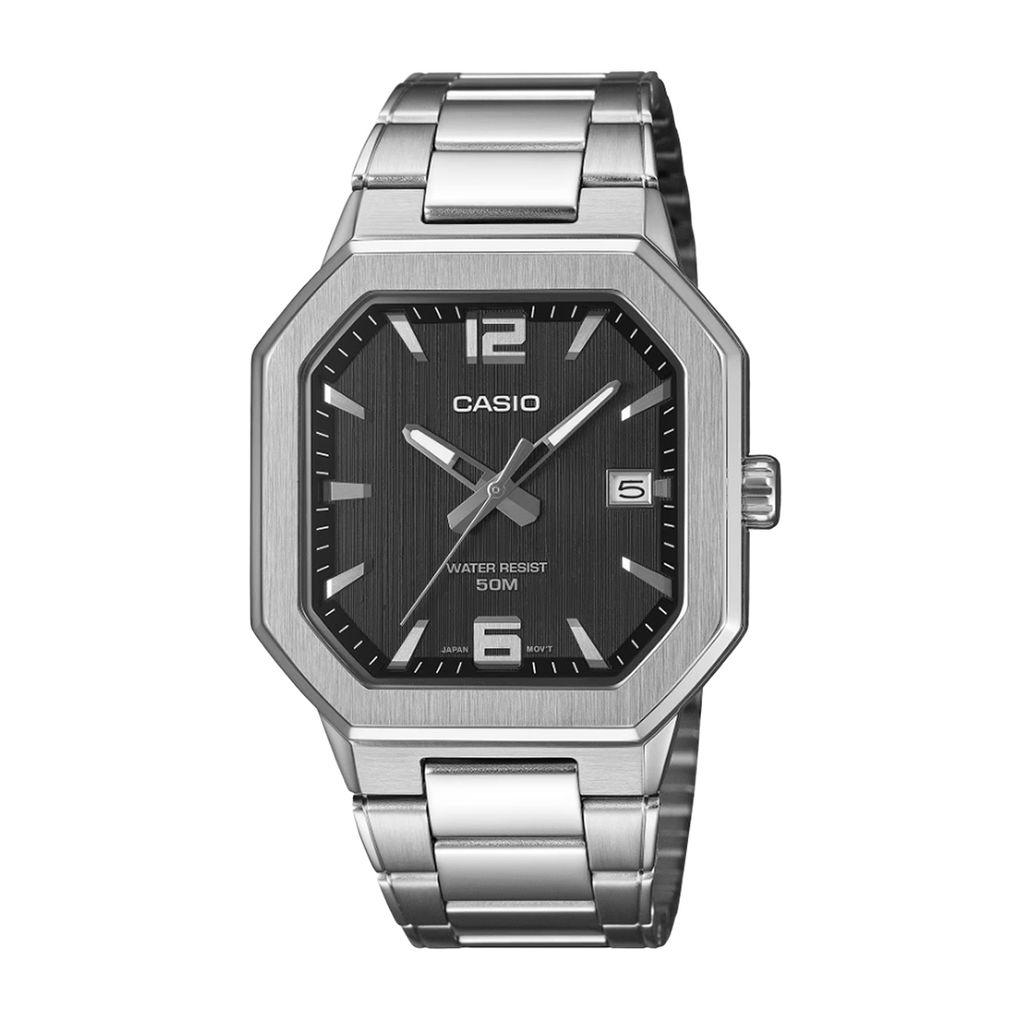CASIO | MTP-B195D-1AVDF | 銀色 黑錶盤 標準型 金屬八角形男錶 學生錶 正面