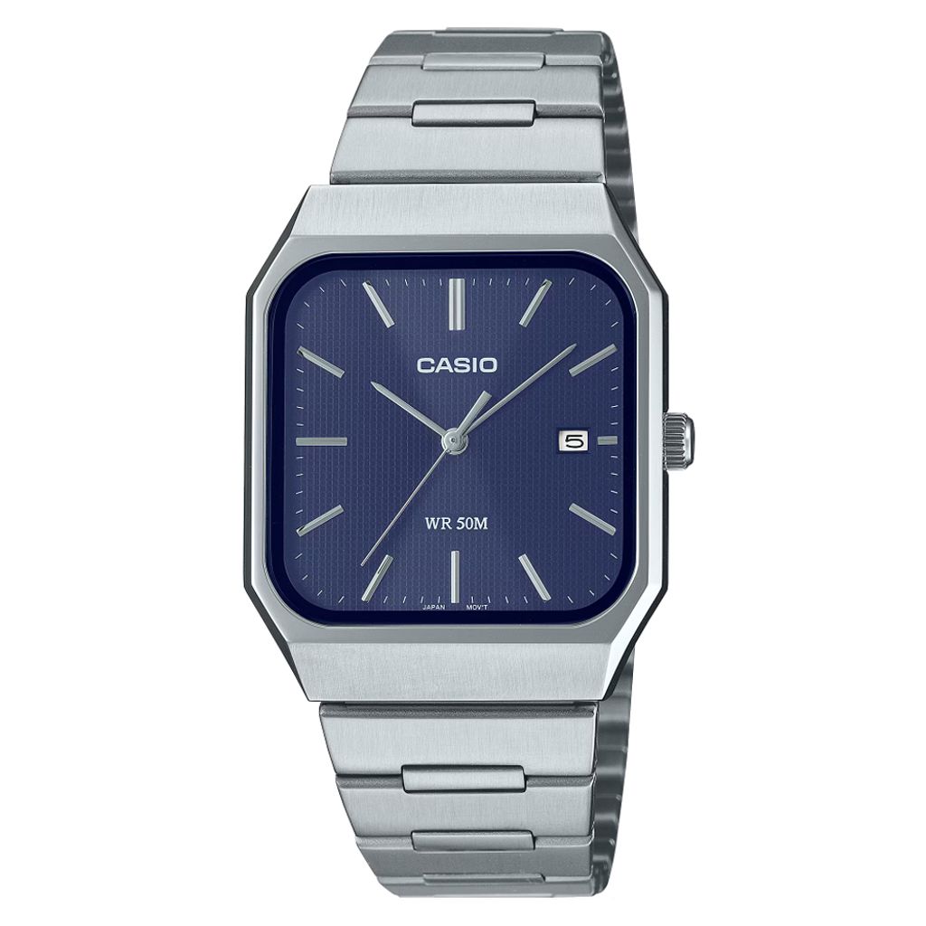 CASIO | MTP-B185D-2A1V | 標準型 深藍色錶面 三針 方形手錶 學生推薦 考試用錶 正面