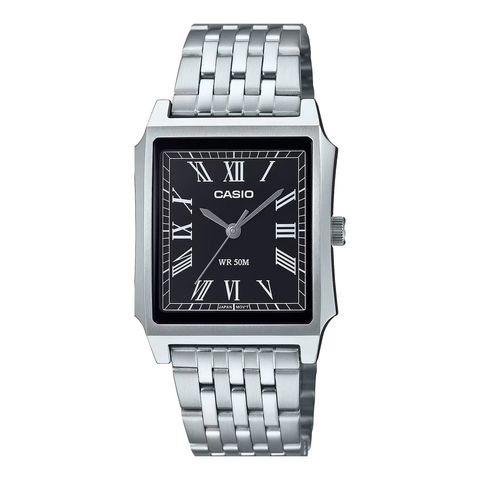 CASIO | MTP-B190D-1B | 黑錶面 銀色不鏽鋼錶帶 方形羅馬數字 男錶 正面
